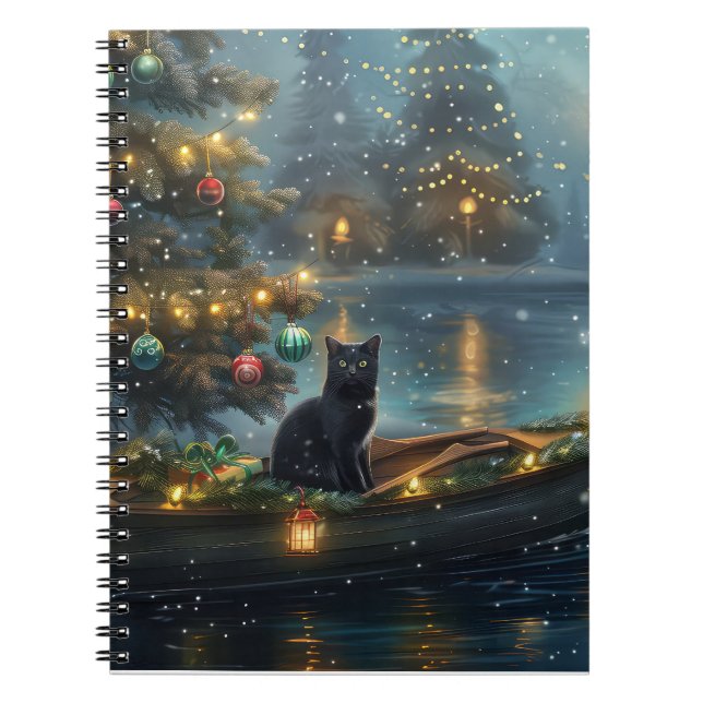 Black Cat Christmas Festive Voyage Notebook (Front)