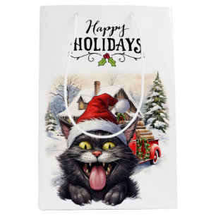 Black Cat Christmas for Cat Lovers Medium Gift Bag