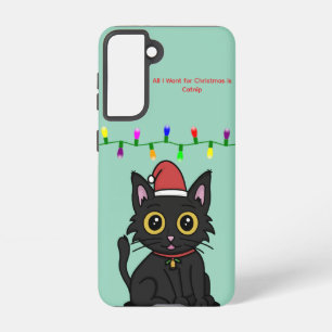 Black Cat Christmas Galaxy Case – Light Green
