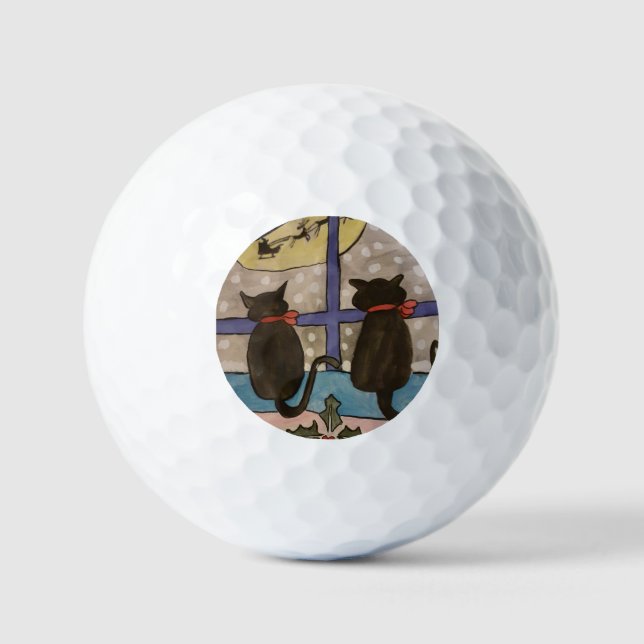 Black Cat Christmas Golf Balls (Front)