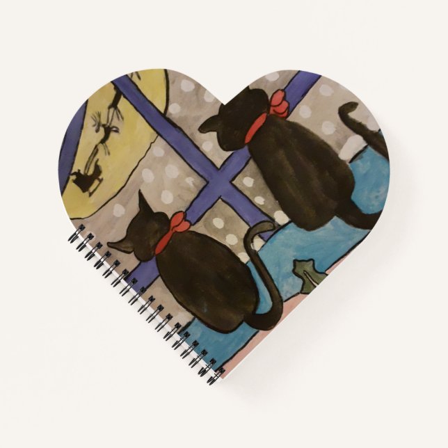 Black Cat Christmas Heart Notebook (Front)