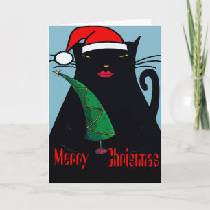 Black Cat Christmas Holiday Card