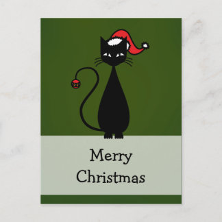 Black Cat Christmas Holiday Postcard