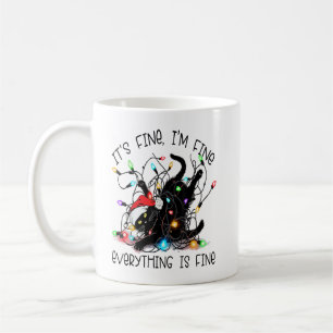 Black Cat Christmas It's Fine I'm Fine Everything Coffee Mug