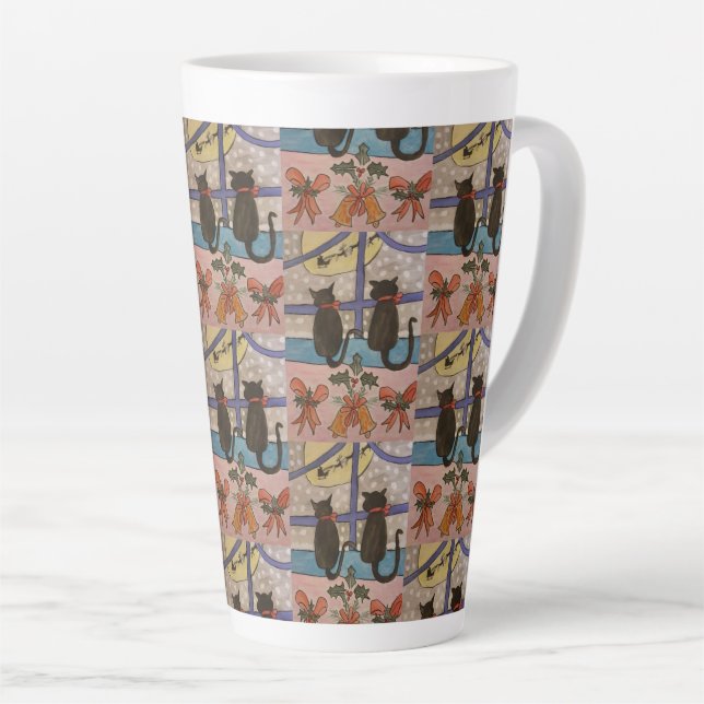 Black Cat Christmas Latte Mug (Right Angle)