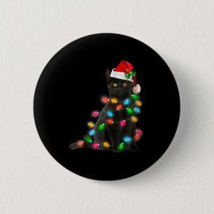 Black Cat Christmas Light Cat Lover Christmas 6 Cm Round Badge