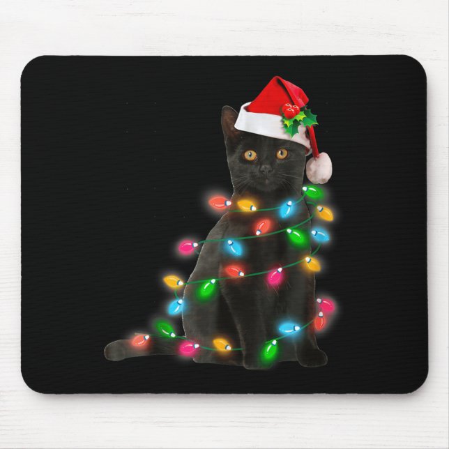 Black Cat Christmas Light Cat Lover Christmas  Mouse Pad (Front)