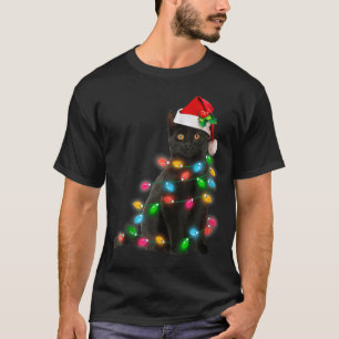 Black Cat Christmas Light Cat Lover Christmas T-Shirt