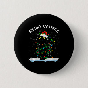 Black Cat Christmas Light Cat Wearing Santa Hat Me 6 Cm Round Badge