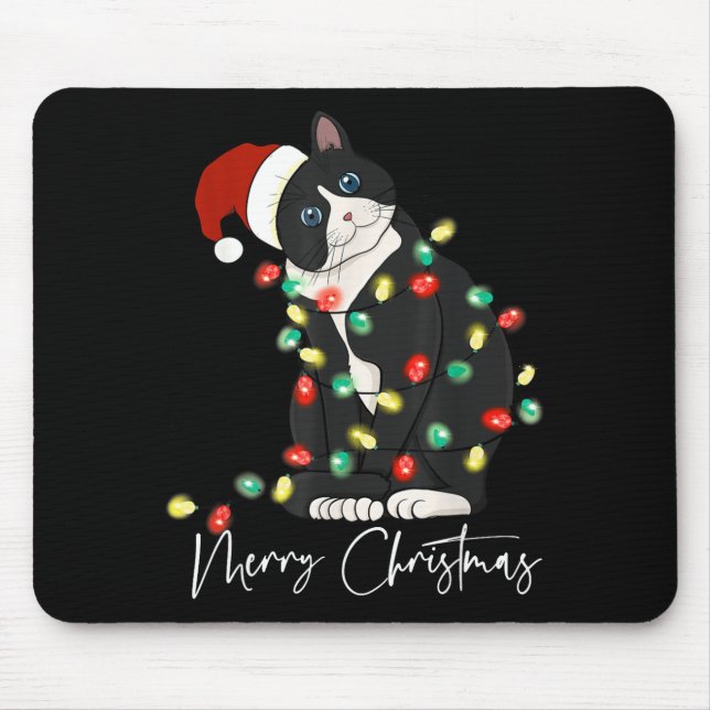 Black Cat Christmas Light Christmas Black Cat With Mouse Pad (Front)