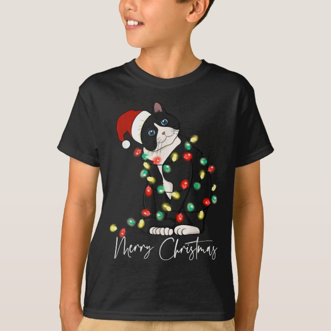 Black Cat Christmas Light Christmas Black Cat With T-Shirt (Front)