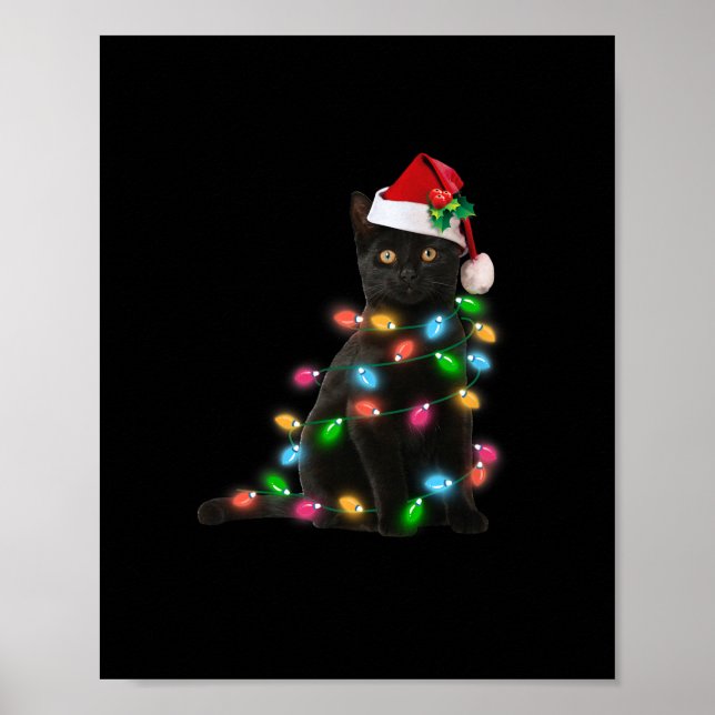 black cat christmas light   funny cat lover christ poster (Front)