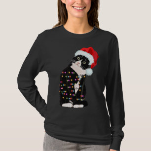 Black Cat Christmas Light Funny Cat Lover Christma T-Shirt