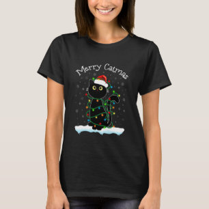 Black Cat Christmas Light Merry Catmas cat Wearing T-Shirt