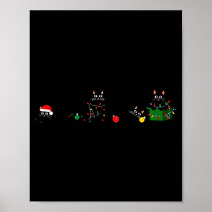 Black Cat Christmas Light Reindeer Santa Christmas Poster