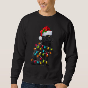Black Cat Christmas Light Santa Hat Cat Xmas 2 Sweatshirt