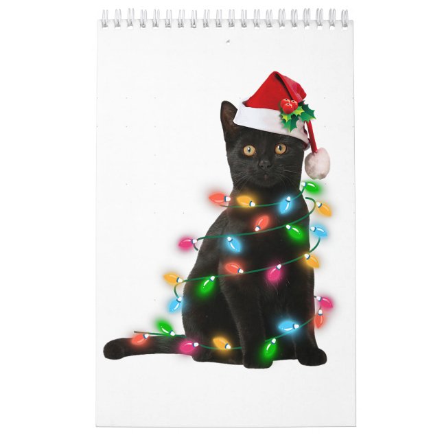 Black Cat christmas light tshirt funny cat lover c Calendar (Cover)