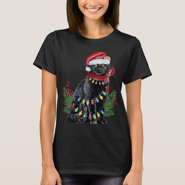 Black Cat Christmas Lights Cat Lover Funny Xmas Pa T-Shirt (Front)