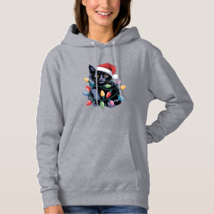 Black Cat Christmas Lights Funny Cat Lover Hoodie