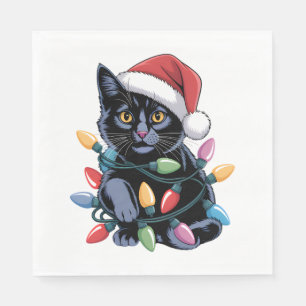 Black Cat Christmas Lights Funny Cat Lover Napkin