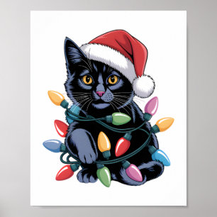 Black Cat Christmas Lights Funny Cat Lover Poster
