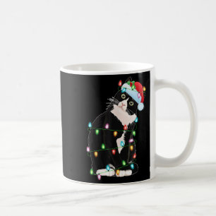 Black Cat Christmas Lights Funny Santa Hat Black C Coffee Mug