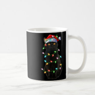 Black Cat Christmas Lights Funny Santa Hat Cat Xma Coffee Mug