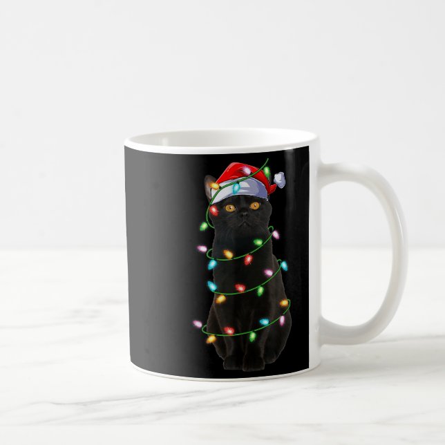 Black Cat Christmas Lights Funny Santa Hat Cat Xma Coffee Mug (Right)