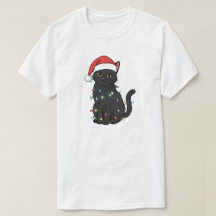 Black Cat Christmas Lights – Funny Santa Kitten  T-Shirt