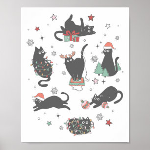 Black Cat Christmas Lights Kitten Xmas Cat Lover C Poster