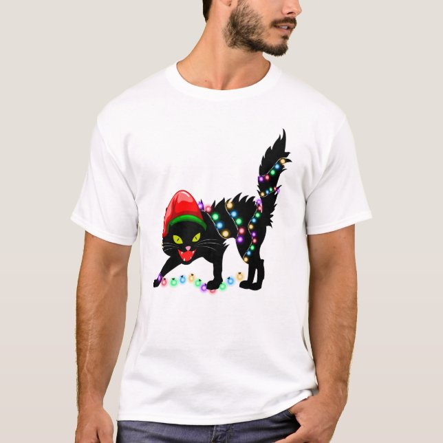 Black Cat christmas lights Men T-Shirt (Front)