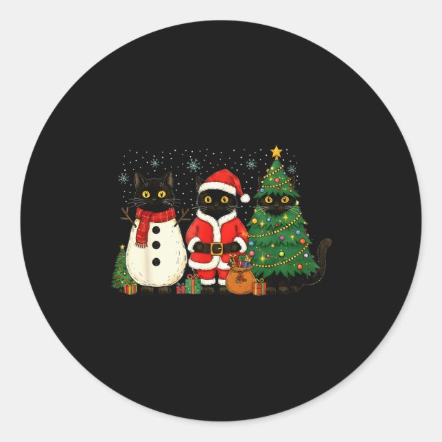 Black Cat Christmas Lights Reindeer Santa Meowy Ca Classic Round Sticker (Front)
