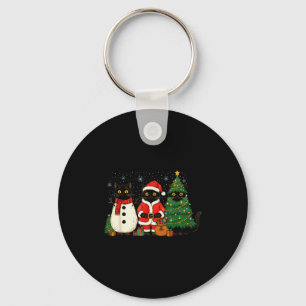 Black Cat Christmas Lights Reindeer Santa Meowy Ca Key Ring
