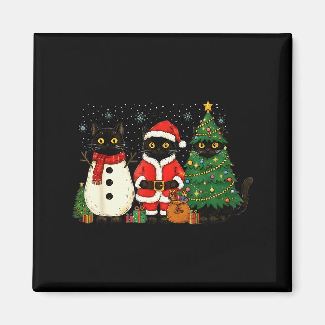Black Cat Christmas Lights Reindeer Santa Meowy Ca Magnet (Front)