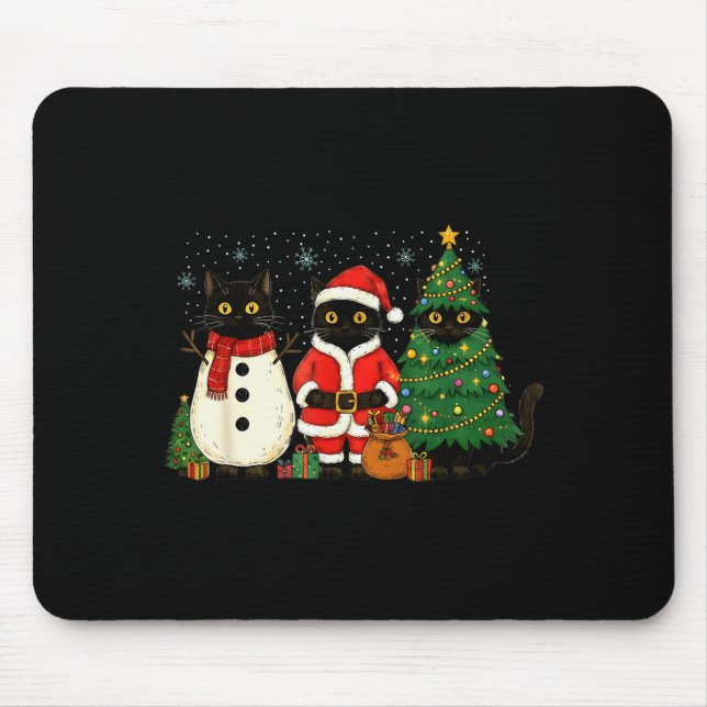 Black Cat Christmas Lights Reindeer Santa Meowy Ca Mouse Pad (Front)
