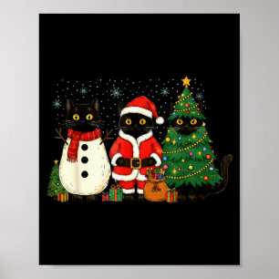 Black Cat Christmas Lights Reindeer Santa Meowy Ca Poster