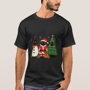 Black Cat Christmas Lights Reindeer Santa Meowy Ca T-Shirt
