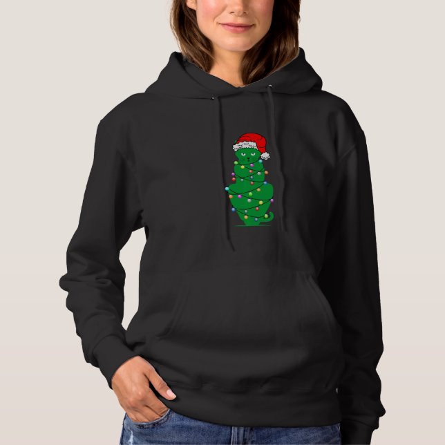 Black Cat Christmas Lights Santa Hat  For Men Wome Hoodie (Front)