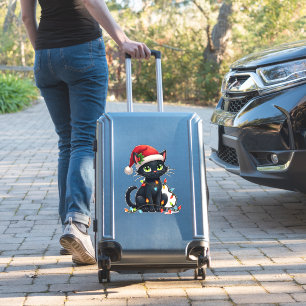 Black Cat Christmas Lights Santa Hat Funny Xmas Ca