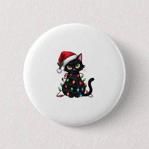 Black Cat Christmas Lights Santa Hat Funny Xmas Ca 6 Cm Round Badge