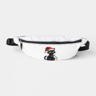 Black Cat Christmas Lights Santa Hat Funny Xmas Ca Bum Bags