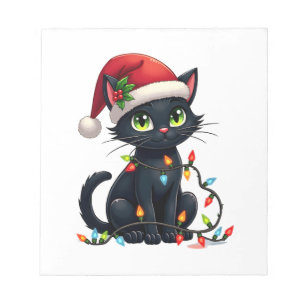 Black Cat Christmas Lights Santa Hat Funny Xmas Ca Notepad