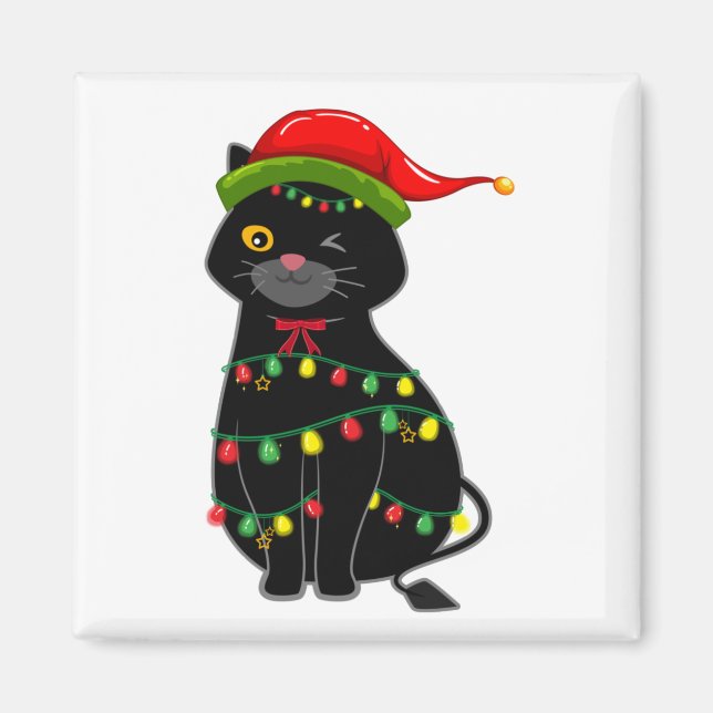 Black Cat christmas lights Square Magnet (Front)