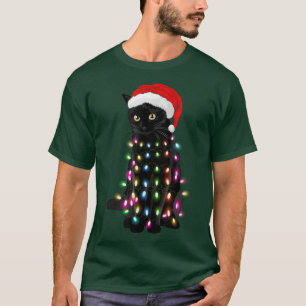 Black Cat Christmas Lights T Funny Cat Lover Chris T-Shirt