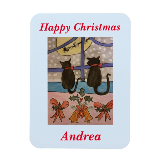 Black Cat Christmas  Magnet (Vertical)