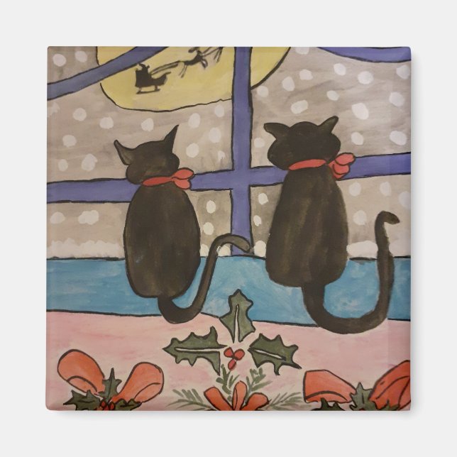 Black Cat Christmas Magnet (Front)