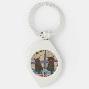 Black Cat Christmas Metal Key Ring
