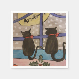 Black Cat Christmas Paper Plate Napkin