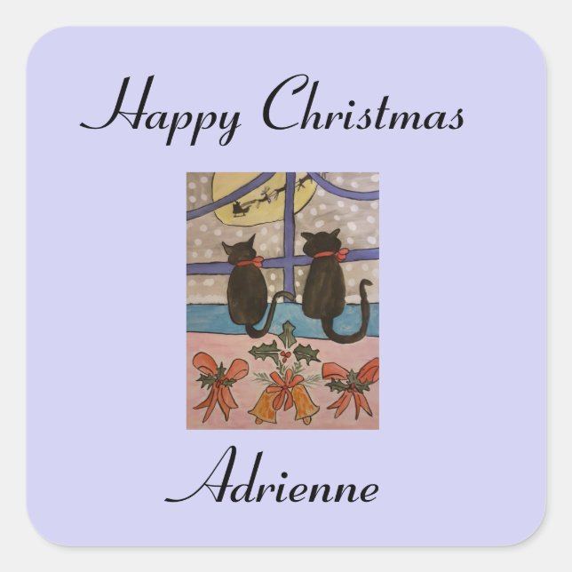 Black Cat Christmas Personalized Stickers (Front)