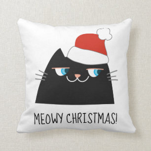 Black Cat Christmas Pillow   Cute Santa Kitty